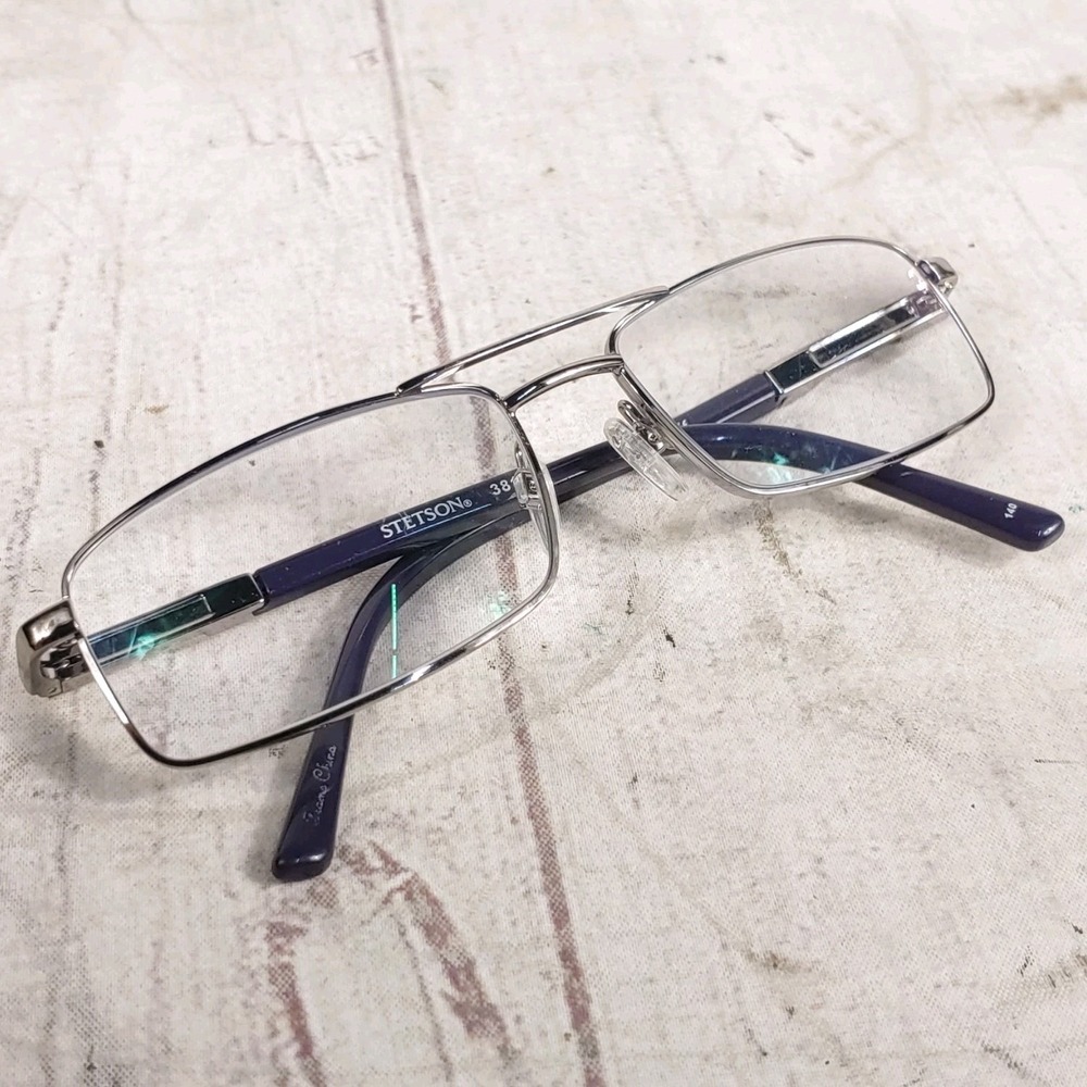 FRAMES ONLY Stetson Eyeglasses Silver Rectangle 381 058 - Purple 57-17-140 Zylo